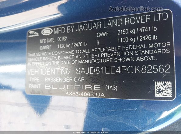 SAJD81EE4PCK82562 2023 JAGUAR F-TYPE Blue ძრავის განყოფილების ხედი