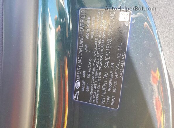 SAJDD1EV8LCK66080 2020 JAGUAR F-TYPE Green Widok naklejki z numerem VIN
