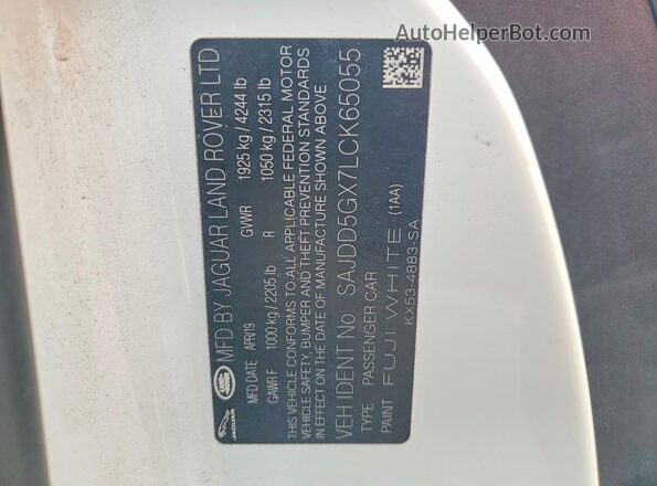 SAJDD5GX7LCK65055 2020 JAGUAR F-TYPE White ძრავის განყოფილების ხედი