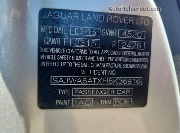 SAJWA6ATXH8K36916 2017 JAGUAR F-TYPE Silver Vista del compartimento del motor