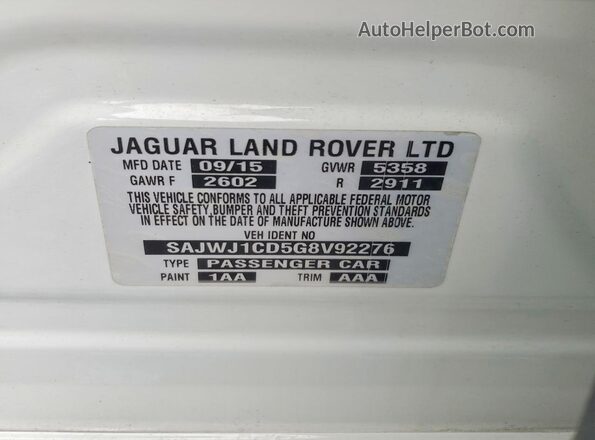 SAJWJ1CD5G8V92276 2016 JAGUAR XJ White Engine compartment view