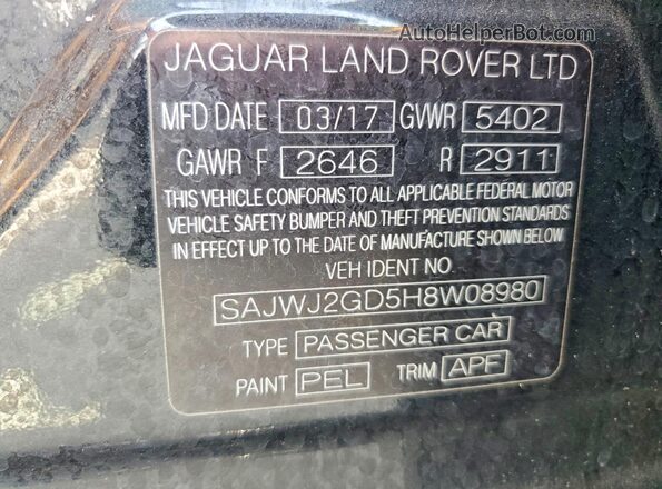 SAJWJ2GD5H8W08980 2017 JAGUAR XJL Black VIN կոդի պիտակի տեսք