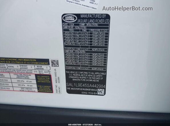 SAL1L9E45SA442984 2025 LAND ROVER RANGE ROVER SPORT White Vista del compartimento del motor