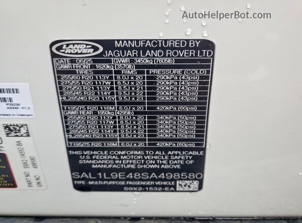SAL1L9E48SA498580 2025 LAND ROVER RANGE White Widok wnętrza 360 stopni