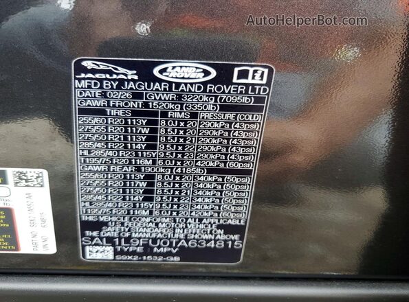 SAL1L9FU0TA634815 2026 LAND ROVER RANGE Black Вид наклейки з VIN-кодом