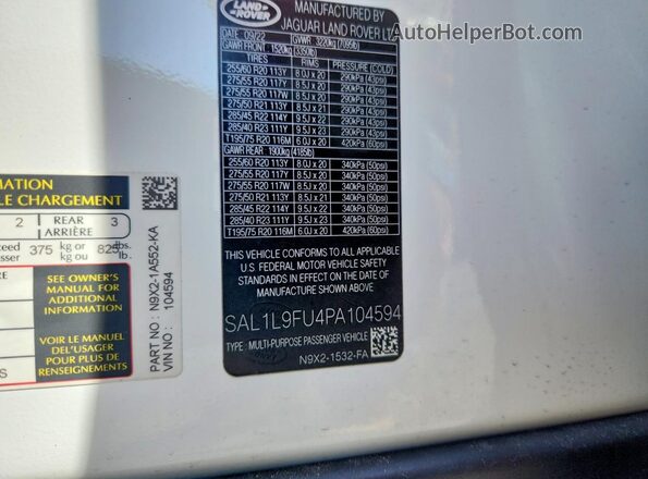 SAL1L9FU4PA104594 2023 LAND ROVER RANGE Белый Вид подкапотного пространства