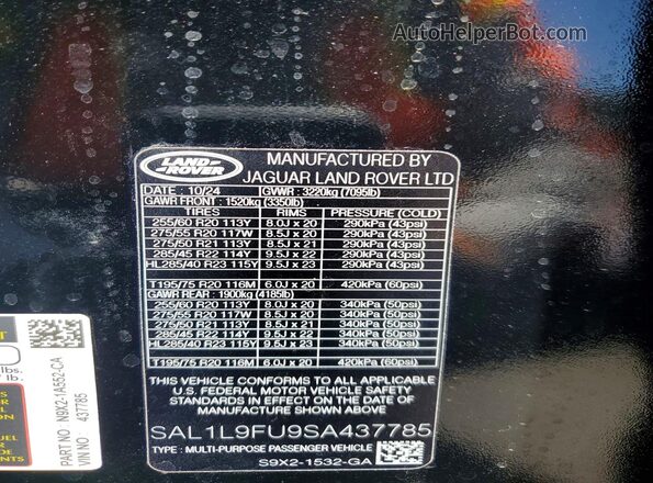 SAL1L9FU9SA437785 2025 LAND ROVER RANGE Black 360 interior view