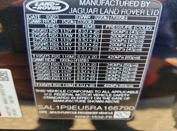 SAL1P9EU5RA166790 2024 LAND ROVER RANGE Black VIN կոդի պիտակի տեսք