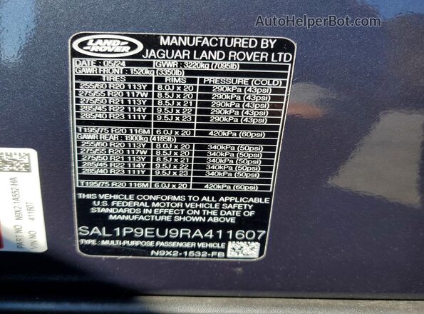 SAL1P9EU9RA411607 2024 LAND ROVER RANGE Gray სალონის 360-გრადუსიანი ხედი
