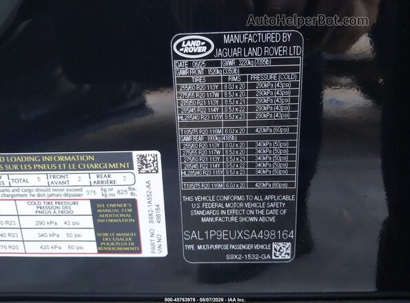 SAL1P9EUXSA498164 2025 LAND ROVER RANGE ROVER SPORT Black Вид підкапотного простору