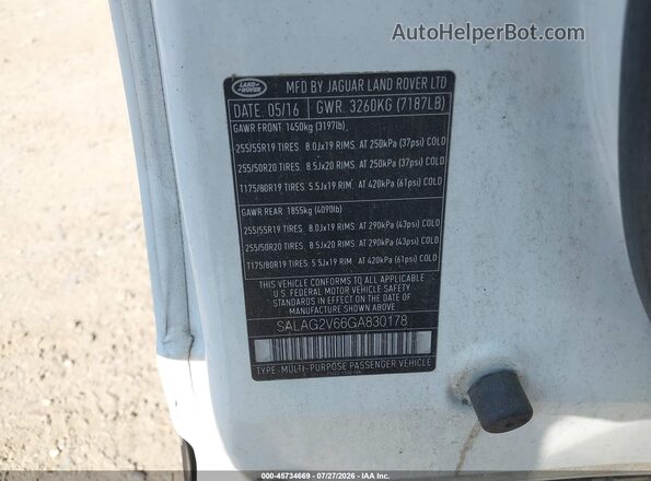 SALAG2V66GA830178 2016 LAND ROVER LR4 White Widok komory silnika