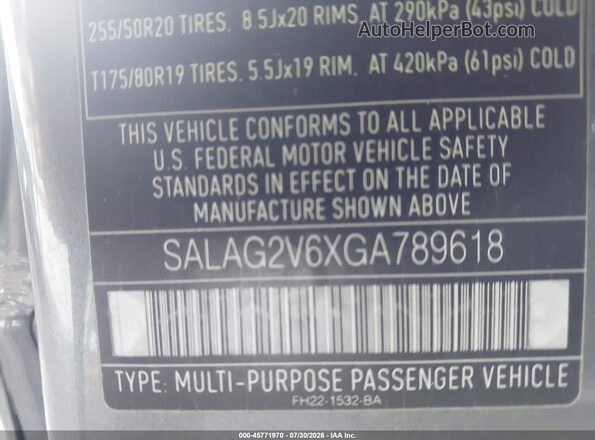 SALAG2V6XGA789618 2016 LAND ROVER LR4 Gray Widok komory silnika