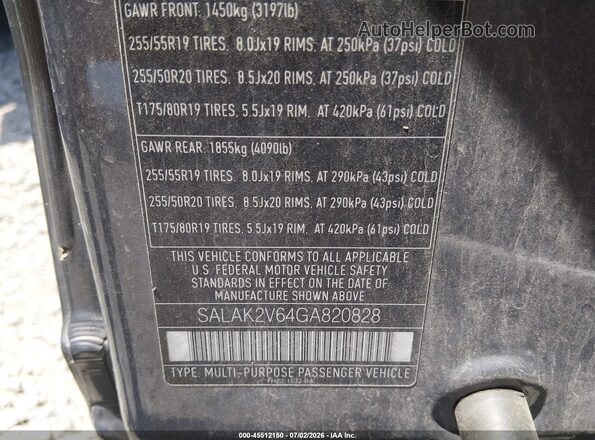 SALAK2V64GA820828 2016 LAND ROVER LR4 Gray Вид підкапотного простору