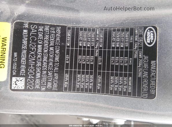 SALCJ2FX2MH904202 2021 LAND ROVER DISCOVERY SPORT Gray Շարժիչի բաժամունքի տեսք
