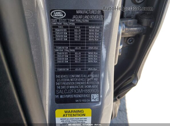 SALCJ2FX3MH889905 2021 LAND ROVER DISCOVERY SPORT Серый Вид подкапотного пространства