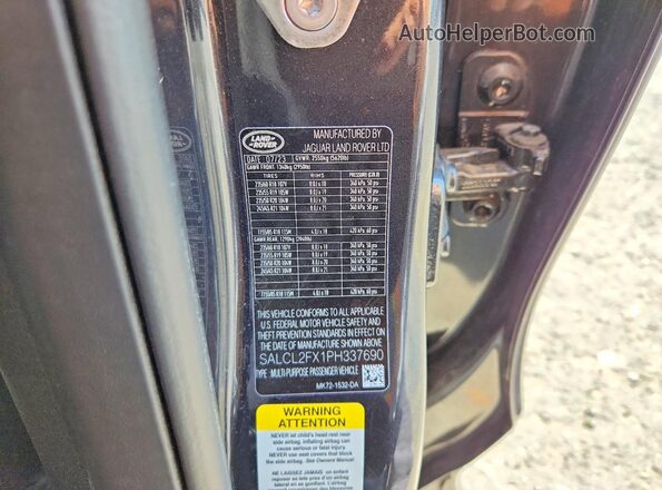 SALCL2FX1PH337690 2023 LAND ROVER DISCOVERY Gray VIN კოდის სტიკერის ხედი
