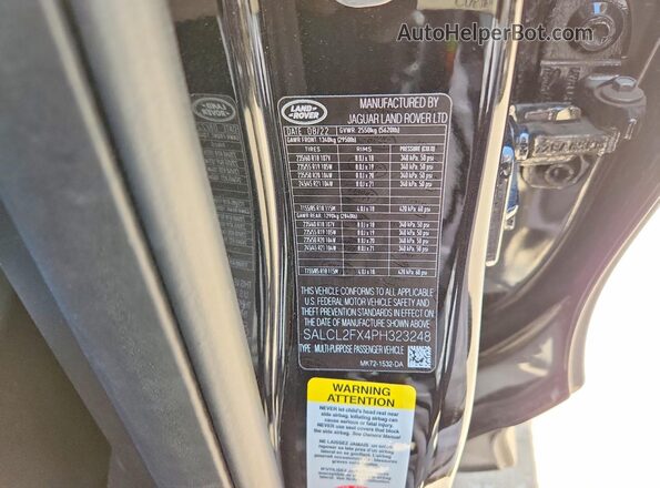 SALCL2FX4PH323248 2023 LAND ROVER DISCOVERY Black Widok naklejki z numerem VIN