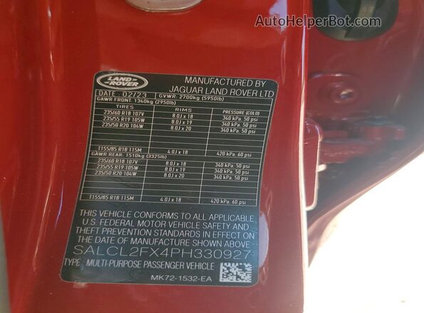 SALCL2FX4PH330927 2023 LAND ROVER DISCOVERY Red Widok komory silnika