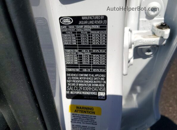 SALCL2FXXRH347458 2024 LAND ROVER DISCOVERY White Панорамний вид салону 360°