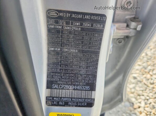 SALCP2BG0HH653285 2017 LAND ROVER DISCOVERY Silver VIN sticker view