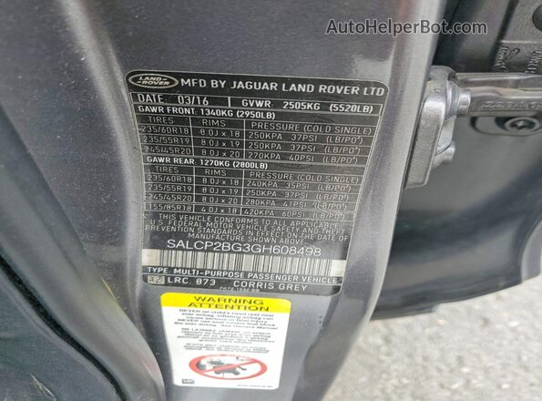 SALCP2BG3GH608498 2016 LAND ROVER DISCOVERY Gray 360 interior view