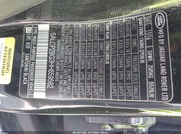 SALCP2BG3HH659582 2017 LAND ROVER DISCOVERY SPORT Black Widok komory silnika