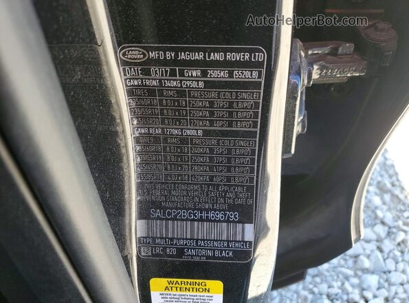 SALCP2BG3HH696793 2017 LAND ROVER DISCOVERY Black Widok naklejki z numerem VIN