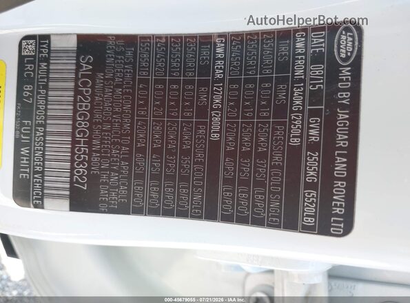 SALCP2BG8GH553627 2016 LAND ROVER DISCOVERY SPORT White Engine compartment view