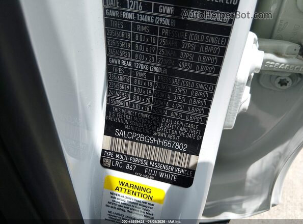 SALCP2BG9HH667802 2017 LAND ROVER DISCOVERY SPORT White Engine compartment view