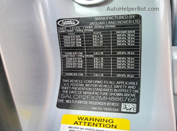 SALCP2FX2MH886766 2021 LAND ROVER DISCOVERY Silver Vista interior de 360 grados