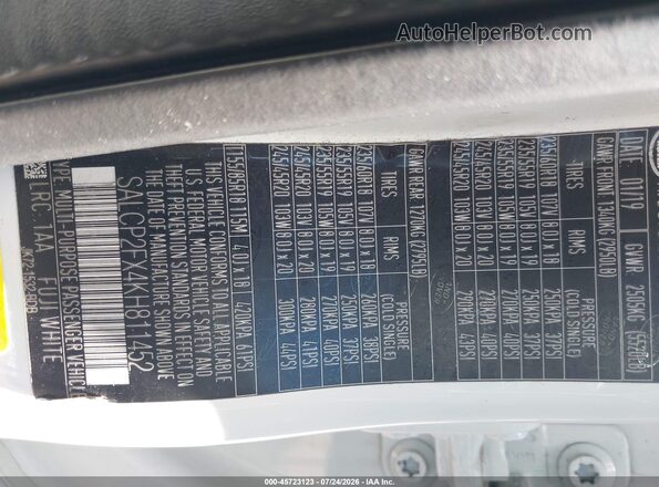 SALCP2FX4KH811452 2019 LAND ROVER DISCOVERY SPORT White Вид підкапотного простору