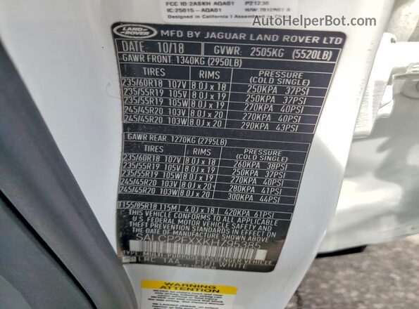 SALCP2FXXKH795385 2019 LAND ROVER DISCOVERY White Вид підкапотного простору