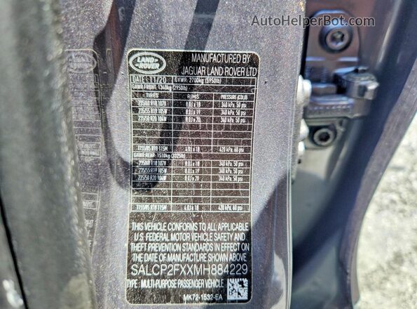 SALCP2FXXMH884229 2021 LAND ROVER DISCOVERY Серый Вид наклейки с VIN-кодом