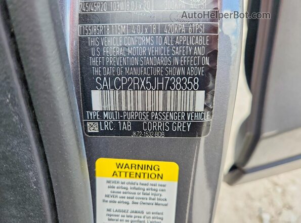 SALCP2RX5JH738358 2018 LAND ROVER DISCOVERY Charcoal ძრავის განყოფილების ხედი