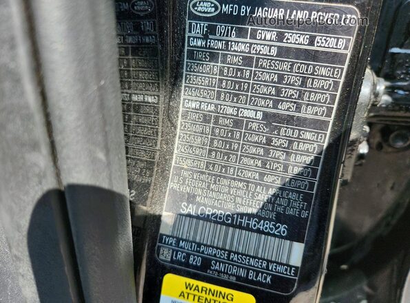 SALCR2BG1HH648526 2017 LAND ROVER DISCOVERY Black Вид наклейки з VIN-кодом