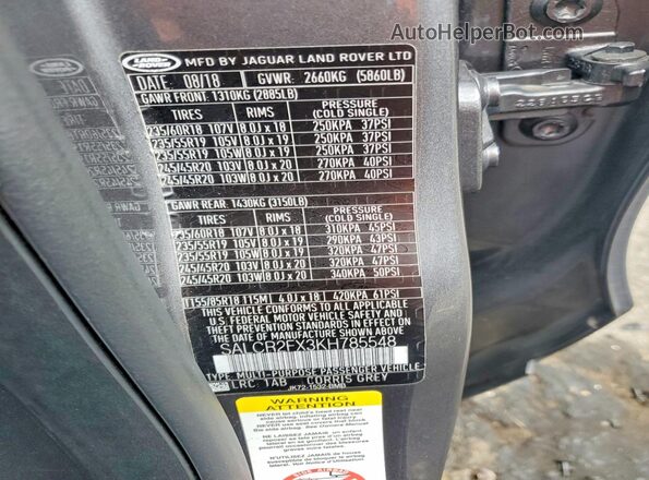 SALCR2FX3KH785548 2019 LAND ROVER DISCOVERY Gray ძრავის განყოფილების ხედი