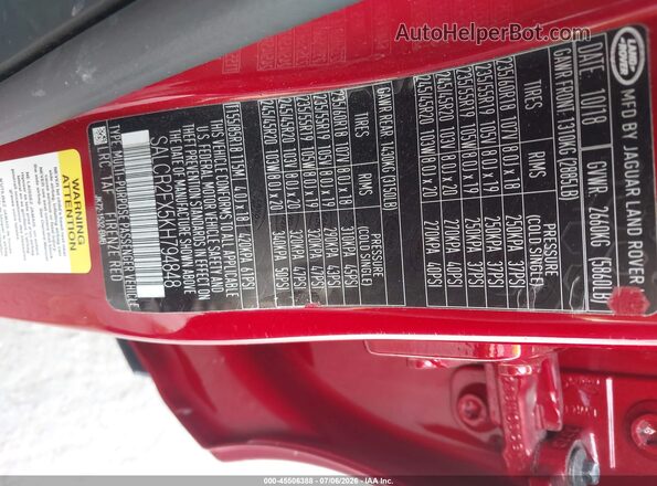 SALCR2FX5KH794848 2019 LAND ROVER DISCOVERY SPORT Красный Вид подкапотного пространства