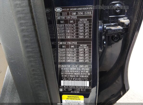SALCR2FX5KH807713 2019 LAND ROVER DISCOVERY SPORT Dark Blue Вид подкапотного пространства