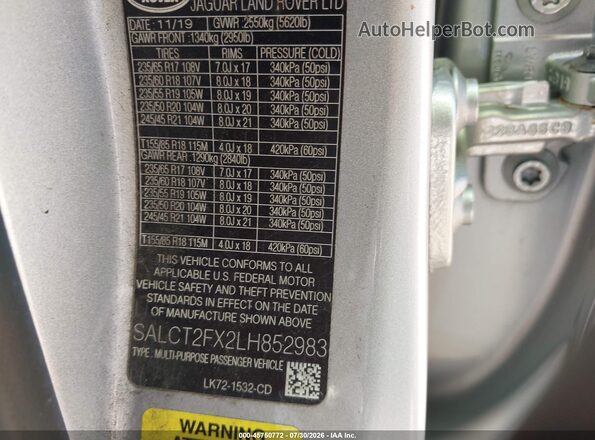 SALCT2FX2LH852983 2020 LAND ROVER DISCOVERY SPORT Silver ძრავის განყოფილების ხედი