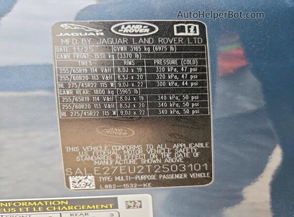 SALE27EU2T2503101 2026 LAND ROVER DEFENDER Blue 360 interior view