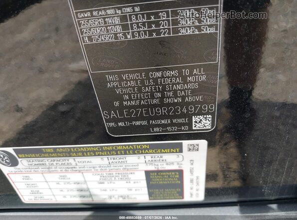 SALE27EU9R2349799 2024 LAND ROVER DEFENDER Black ძრავის განყოფილების ხედი