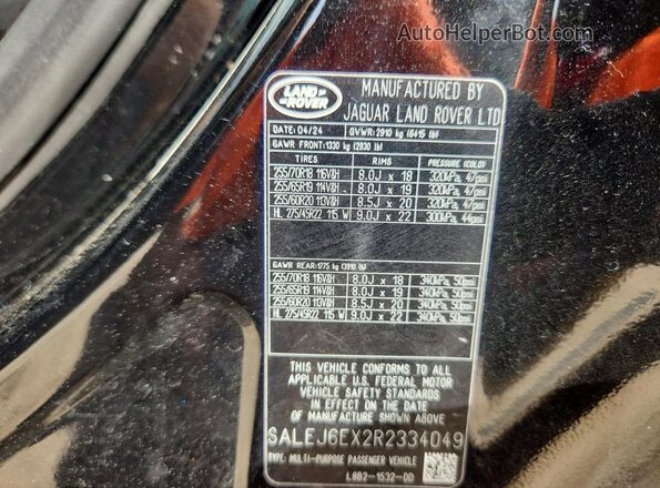 SALEJ6EX2R2334049 2024 LAND ROVER DEFENDER Black Widok naklejki z numerem VIN