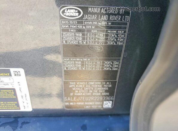 SALEJ7EU2R2293966 2024 LAND ROVER DEFENDER Gray Панорамний вид салону 360°