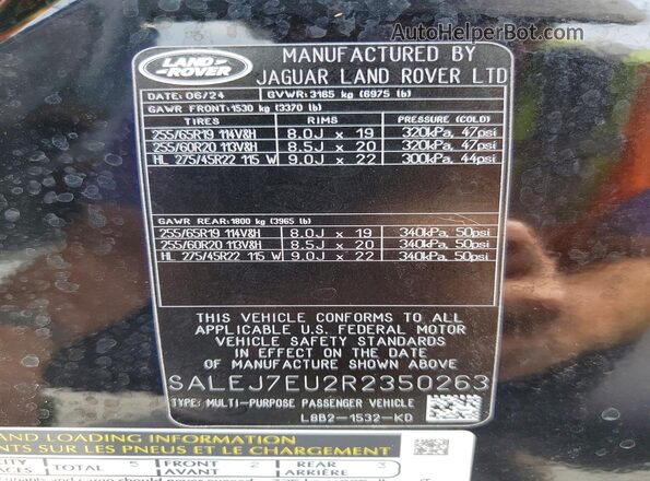 SALEJ7EU2R2350263 2024 LAND ROVER DEFENDER Black Widok wnętrza 360 stopni