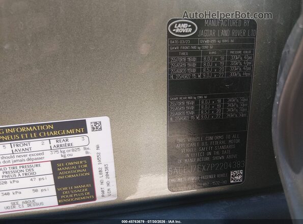 SALEJ7EX7P2204383 2023 LAND ROVER DEFENDER Green Vista del compartimento del motor