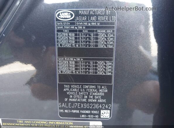 SALEJ7EX9S2364242 2025 LAND ROVER DEFENDER Gray Շարժիչի բաժամունքի տեսք