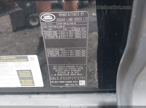 SALEJFEU2P2172751 2023 LAND ROVER DEFENDER Black Vista del compartimento del motor