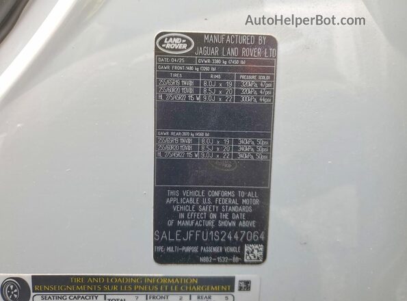 SALEJFFU1S2447064 2025 LAND ROVER DEFENDER White Вид наклейки з VIN-кодом