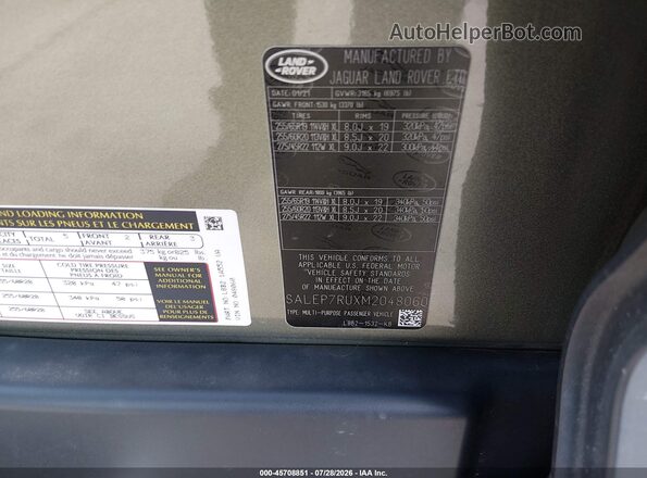SALEP7RUXM2048060 2021 LAND ROVER DEFENDER Green Vista del compartimento del motor