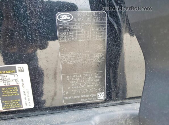 SALEPFEU7P2216922 2023 LAND ROVER DEFENDER Black Vista de la etiqueta del VIN